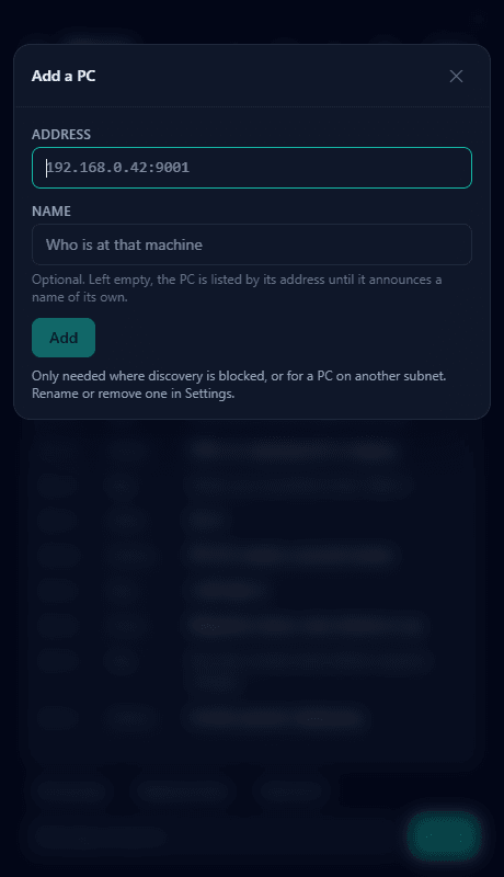 Adding a machine by address, with an optional name.