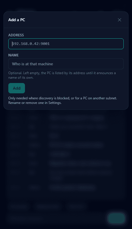 Adding a machine by address, with an optional name.